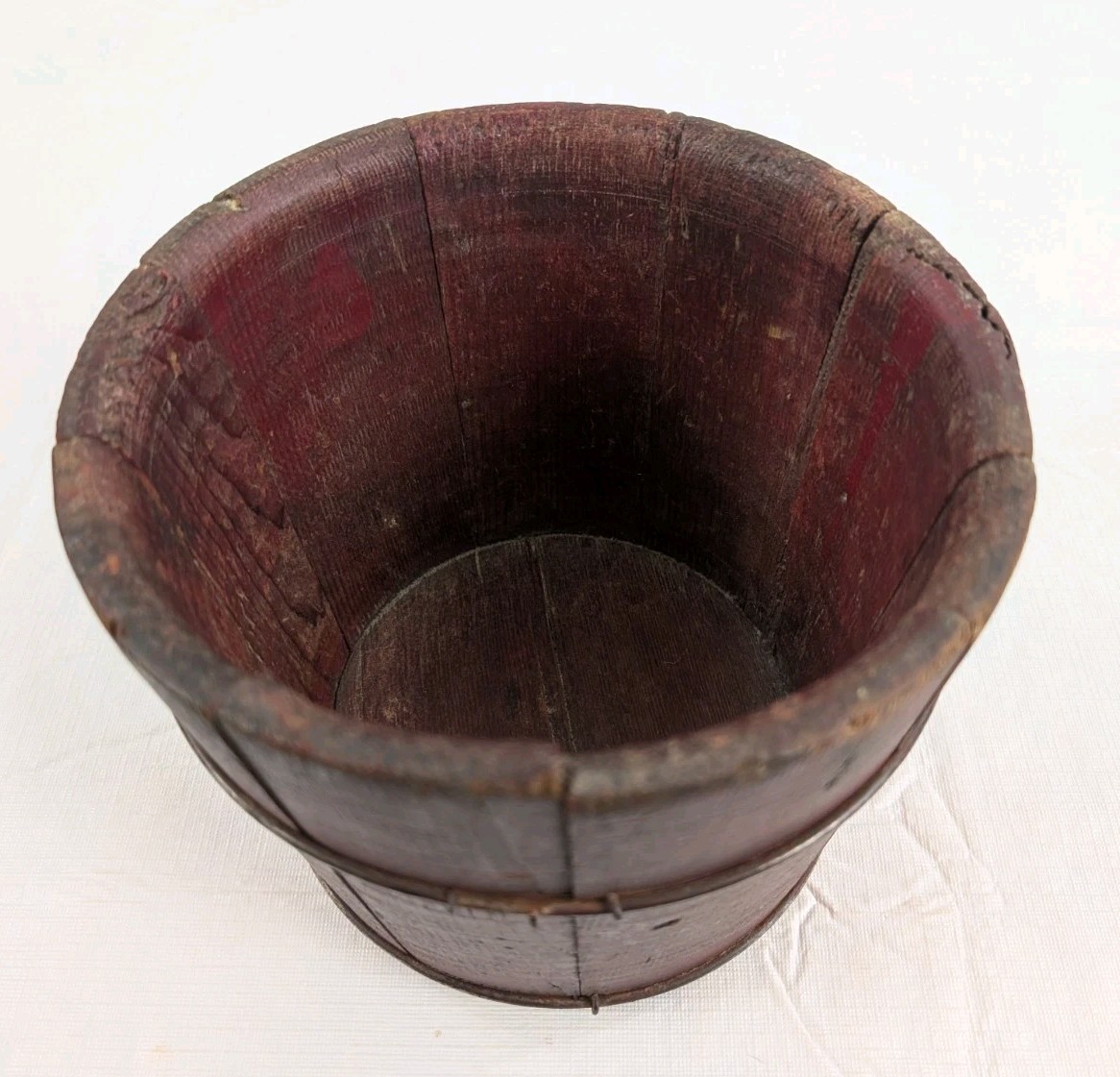 Vtg Primitive Wooden Stave Berry Bucket Red Painted 6 1/4