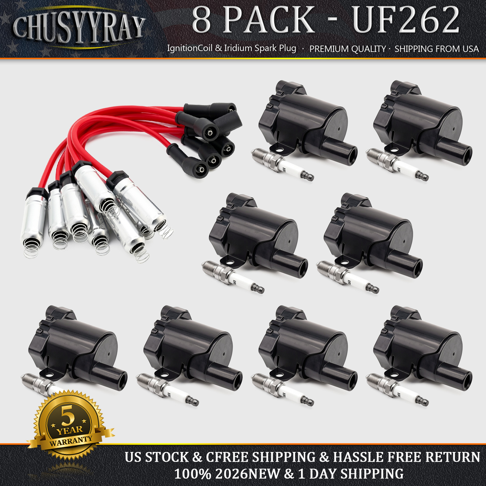 UF262 Tune Up Kit Ignition Coil & Spark Plug & Wire For Chevy GMC 4.8L 5.3L 6.0L