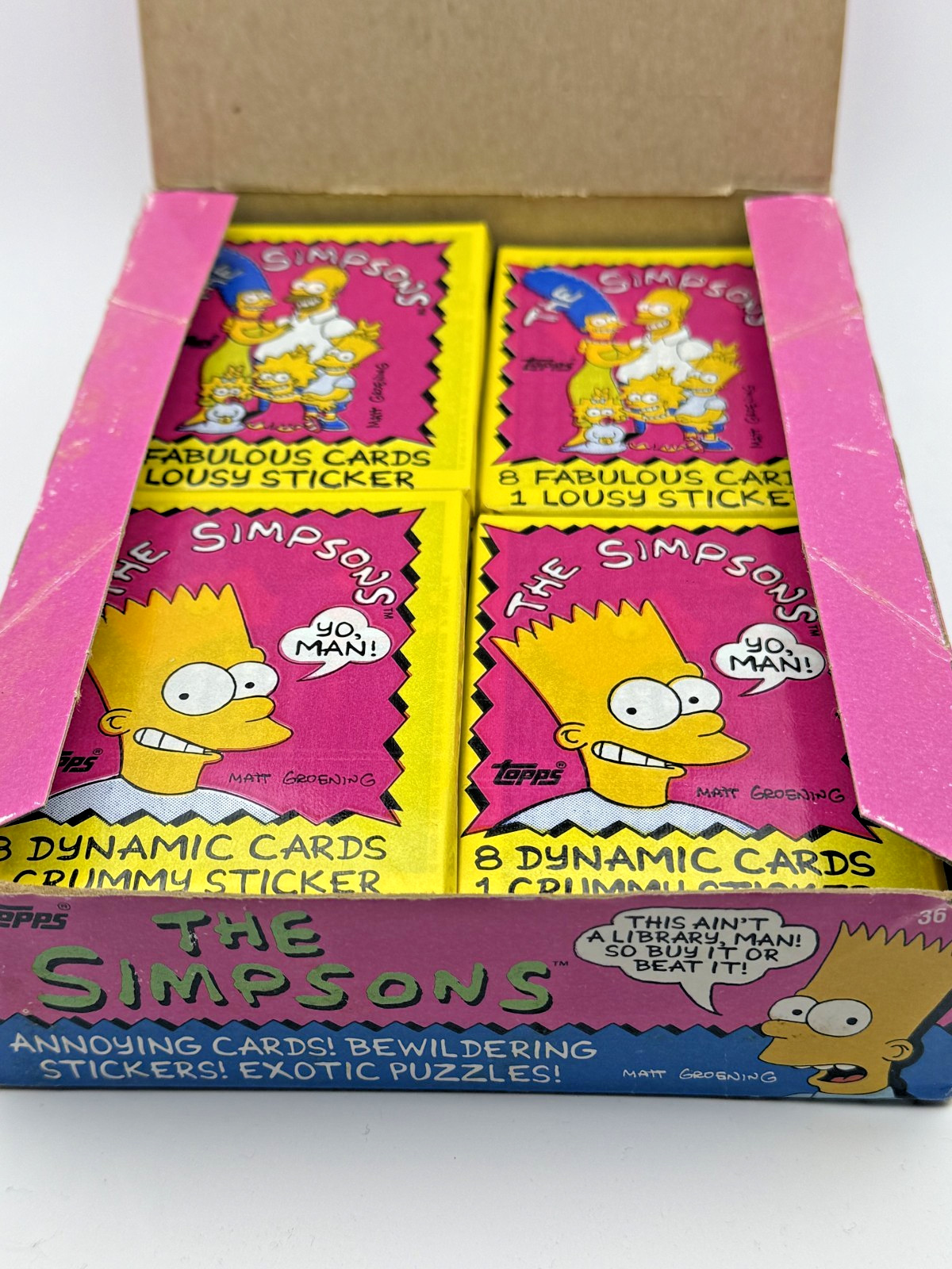 1990 Topps The Simpsons Wax Pack 8 Cards 1 Sticker - Bart RC 1990 Topps The Simpsons Wax Pack 8 Cards 1 Sticker - Bart RC