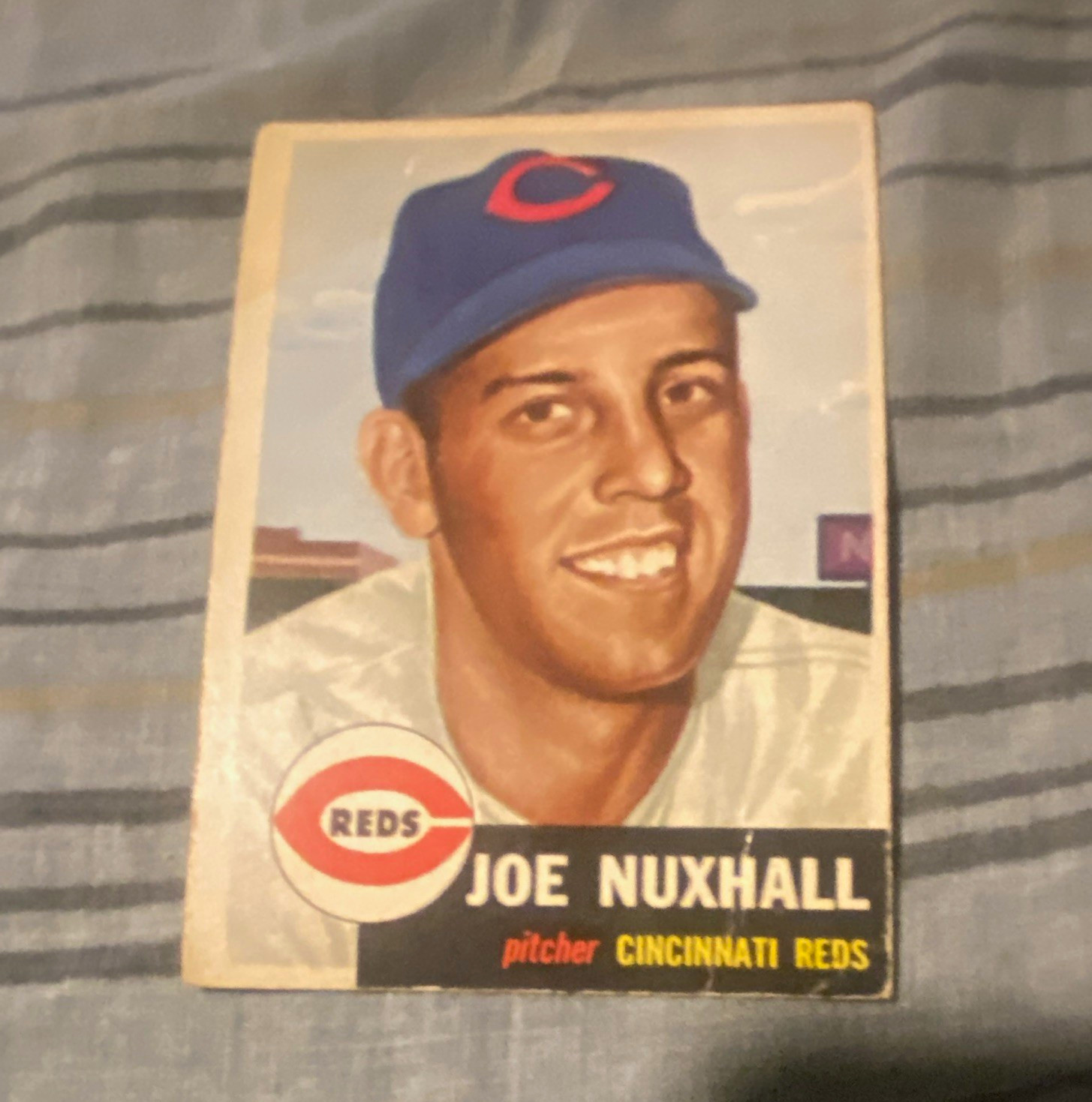 Topps 1953 Joe Nuxhall #105 Bio Information in White Base Set Reds Card