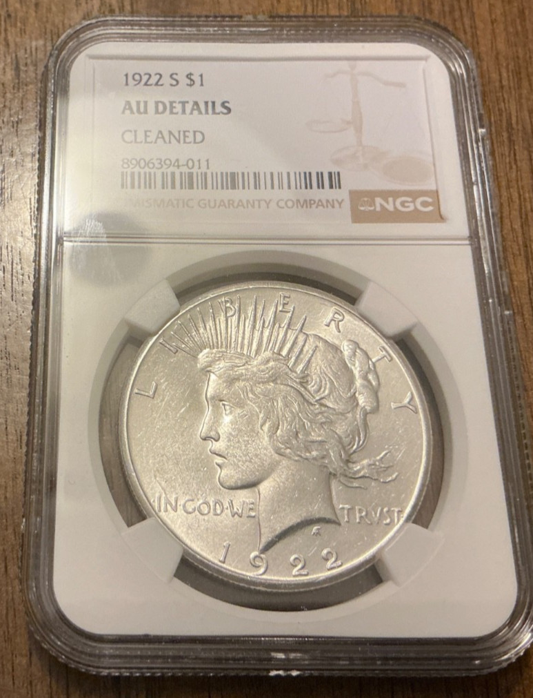 1922-S $1 Peace Silver Dollar NGC AU Details Cleaned San Francisco