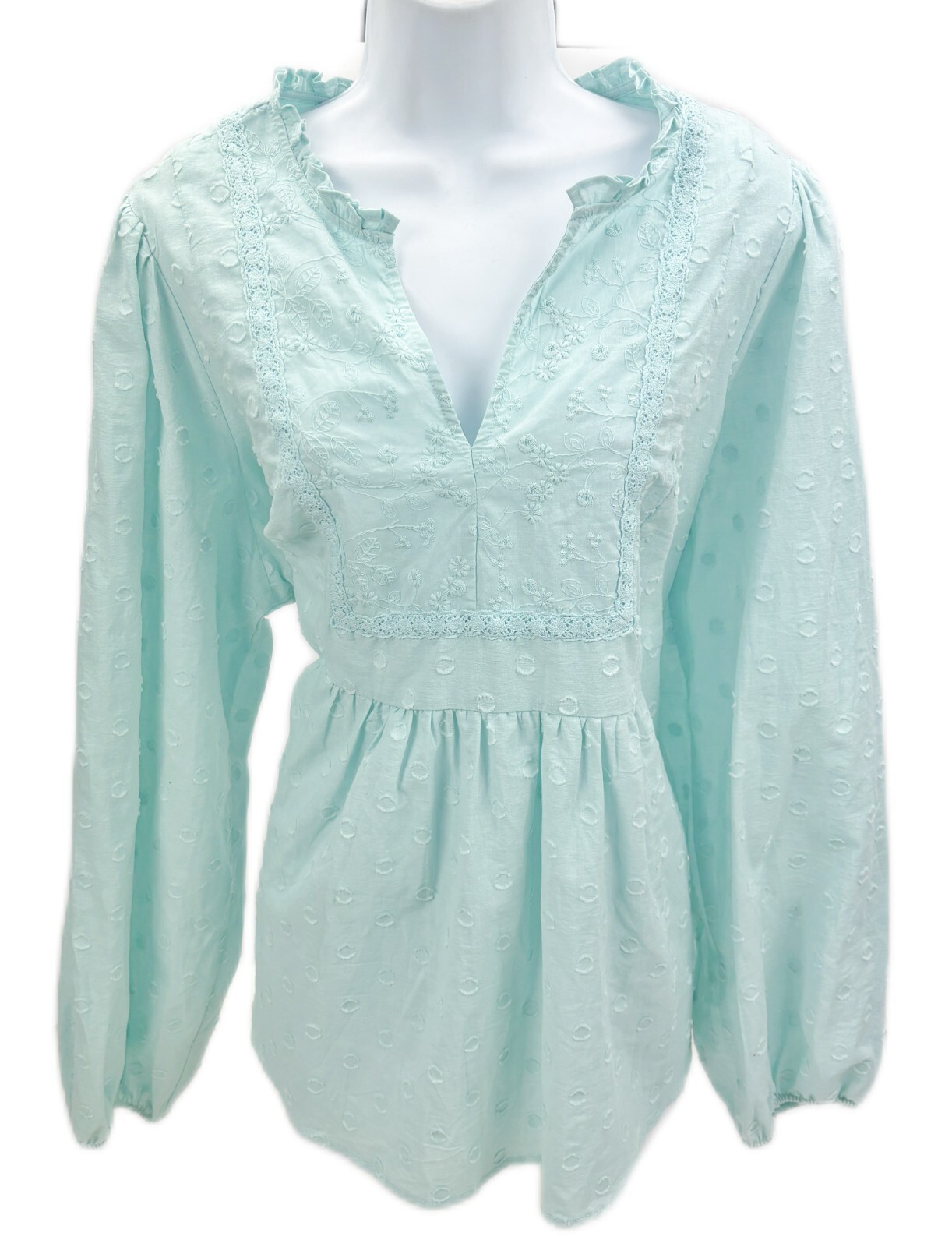 2 Torrid Polka Dot Blouse Shirt Embroidered Seafoam Green 2 Torrid Polka Dot Blouse Shirt Embroidered Seafoam Green