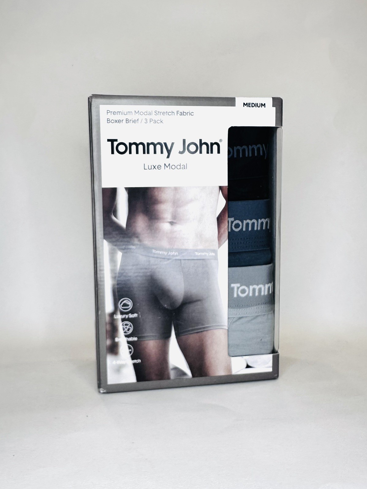New Tommy John Second Skin Men 3Pack Luxe Modal Boxer Briefs M Blk/Turbulence/Mo