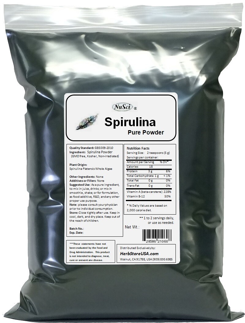 NuSci 100% Pure Spirulina Powder 1Kg (2.2LB)  Kosher Non-GMO Non-Irradiated  
