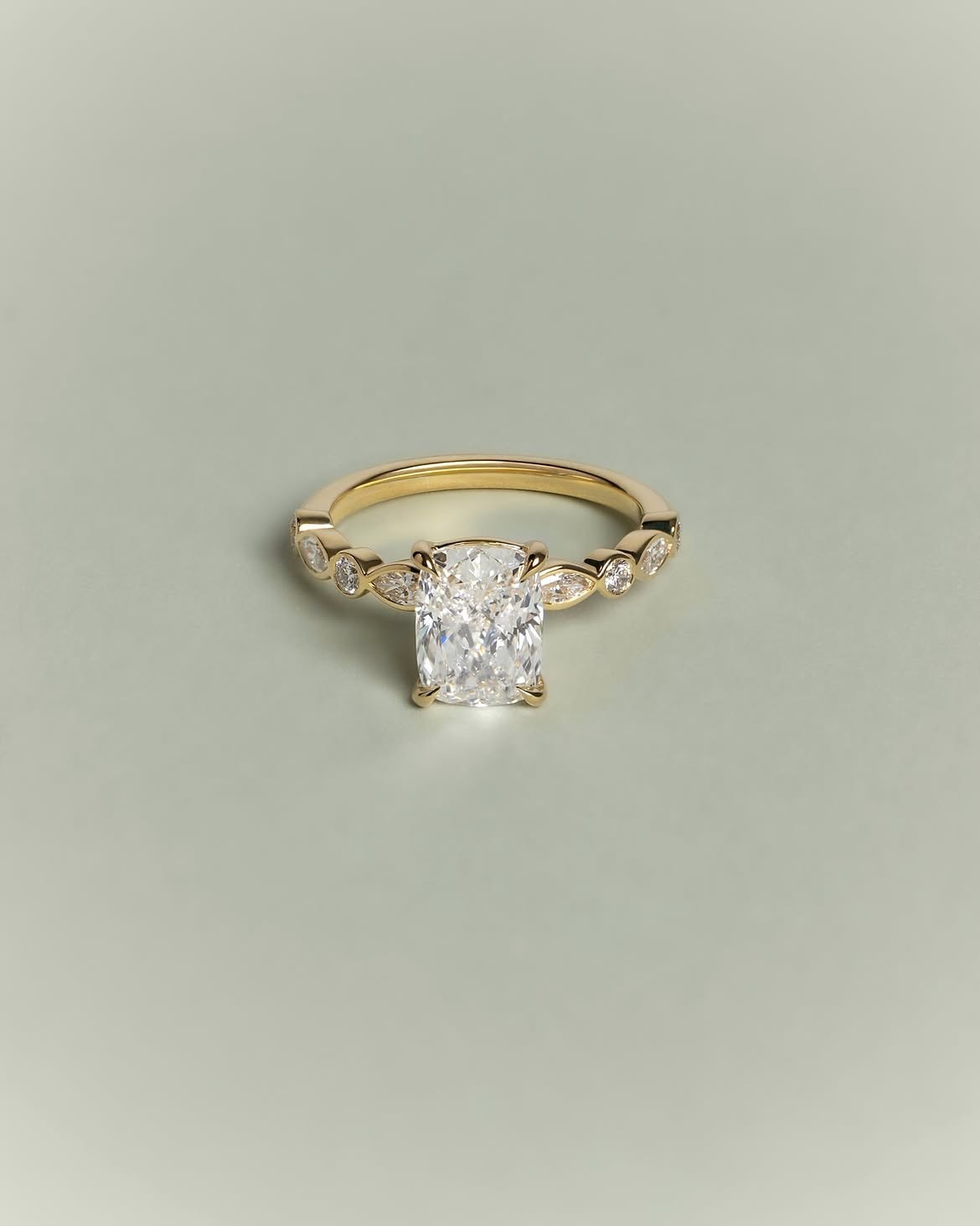 Luxury 2.32Ct Elongated Cushion Lab Diamond Accent Anniversary Ring 14K Gold