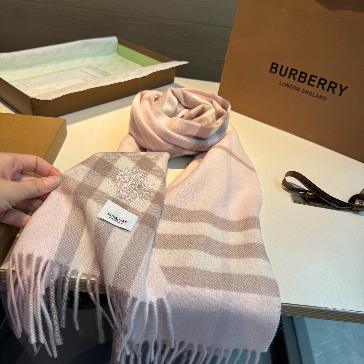 Burberry Unisex Soft Wool Cashmere Scarf Small Logo Solid 30x180cm