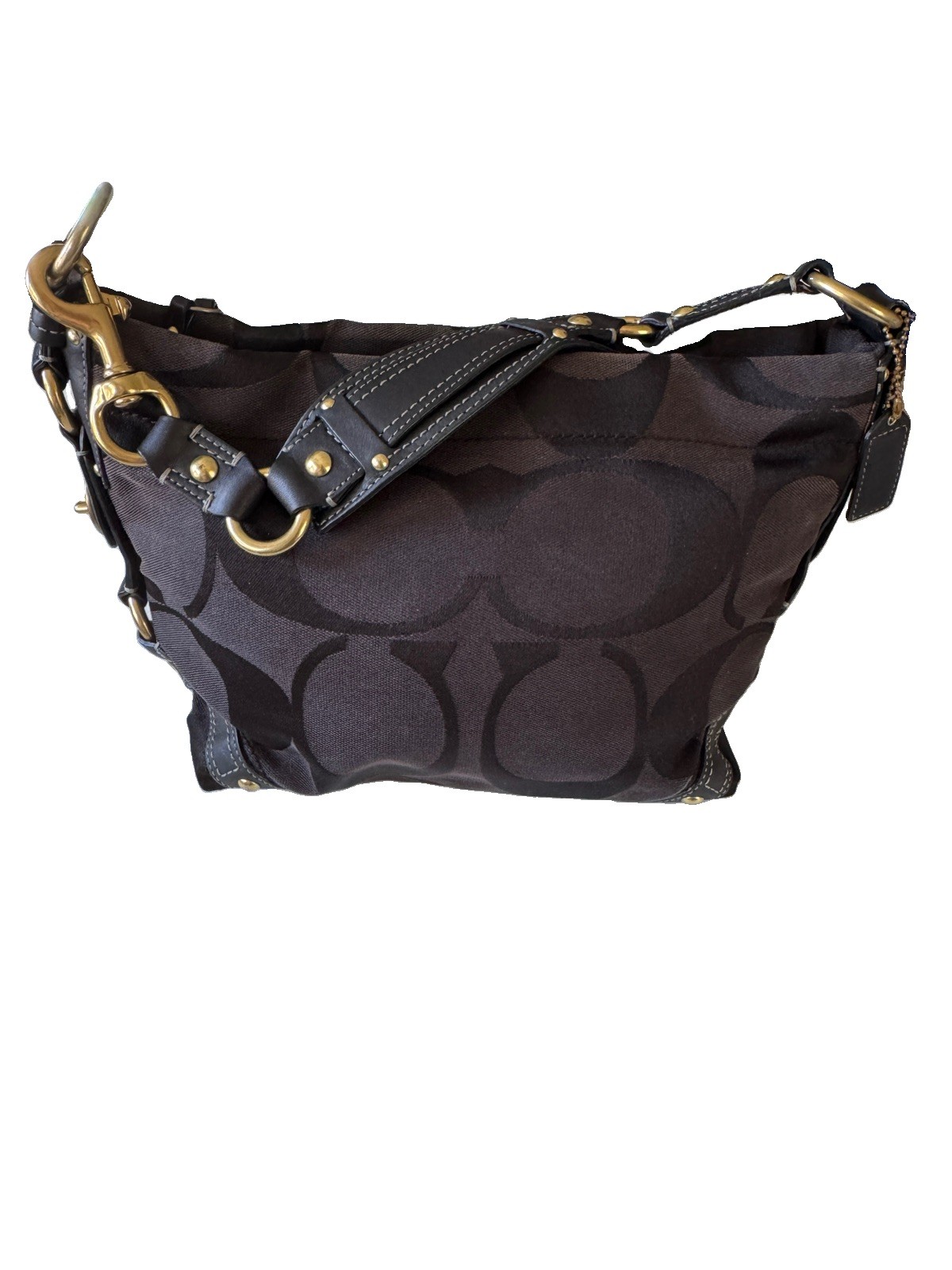 Vintage COACH Signature Carly Hobo Canvas Shoulder Bag Black With Tag 10619 Vintage COACH Signature Carly Hobo Canvas Shoulder Bag Black With Tag 10619