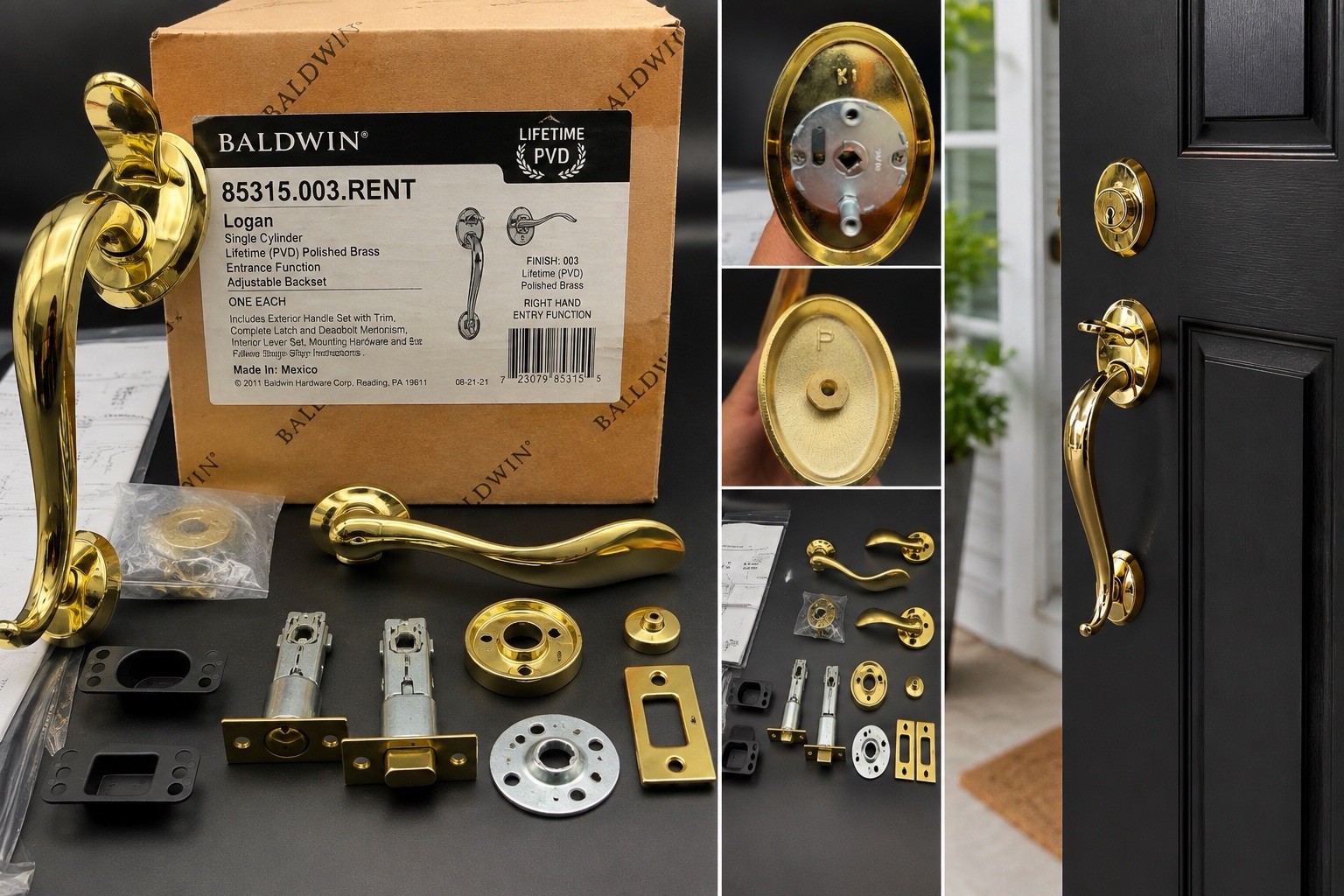 Baldwin 85315.003.RENT Logan Right Hand Handleset Polished Brass