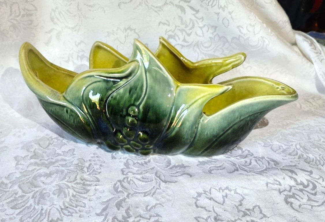 Vintage Hull Pottery Green & Yellow Grapevine Planter - MCM Ceramic Home Decor 