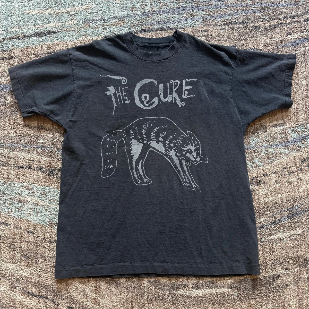 RARE The Cure Rare Cat Artwork Vintage Unisex Black T-shirt Size S-5XL