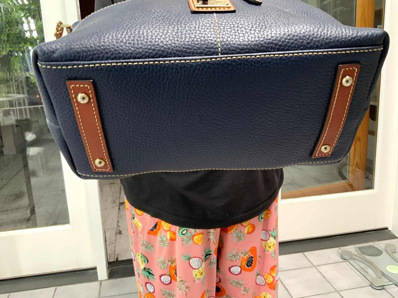 Dooney & Bourke Navy Pebbled Satchel Top Handle Zip, Red Lining Dust Bag
