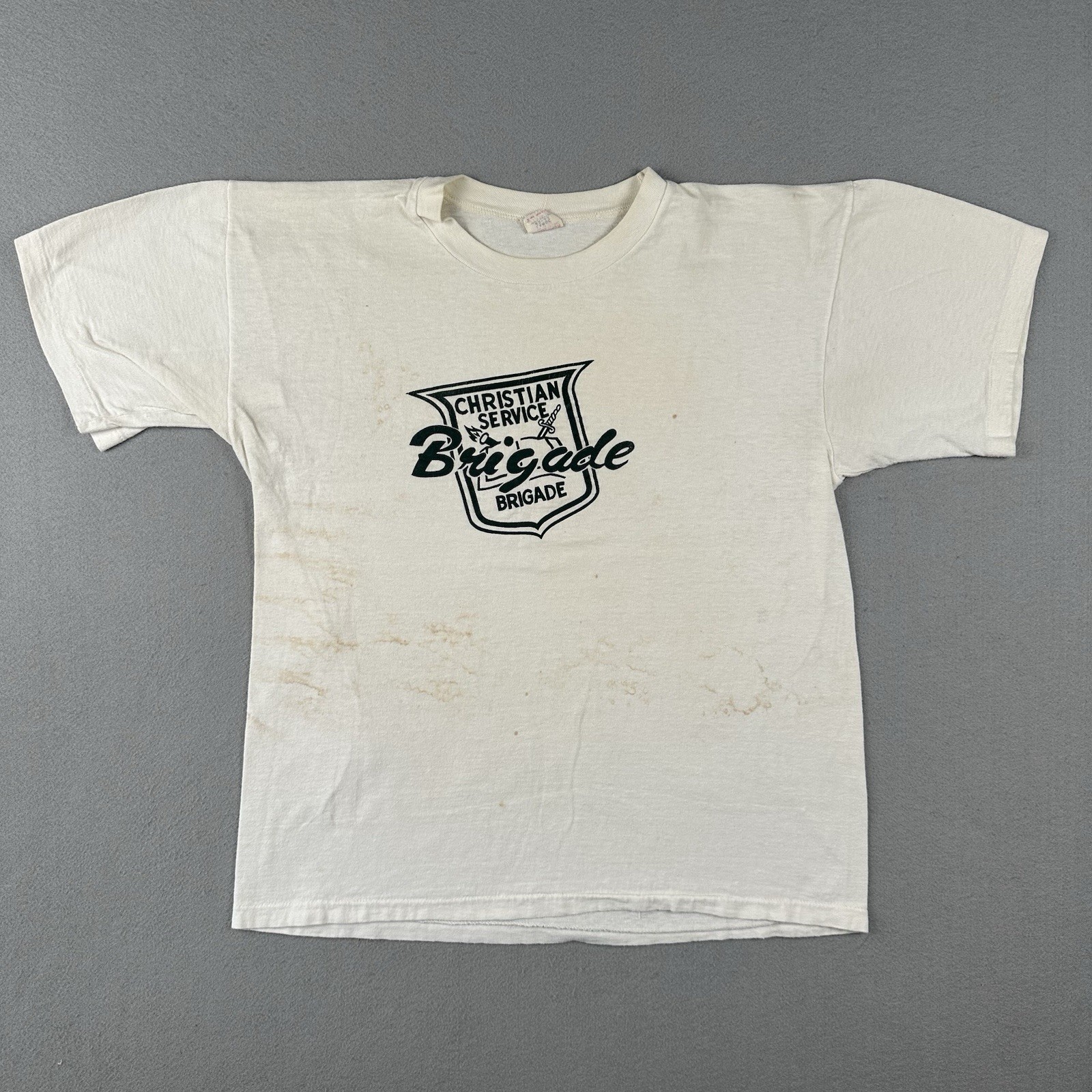Vtg 50s 60s Champion Running Man Shirt Men\'s Large Christian Service Brigade