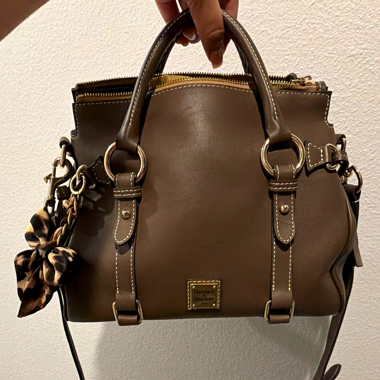 Dooney & Bourke Brown Satchel Top Handle Bag Gold Hardware Zip Detachable Strap