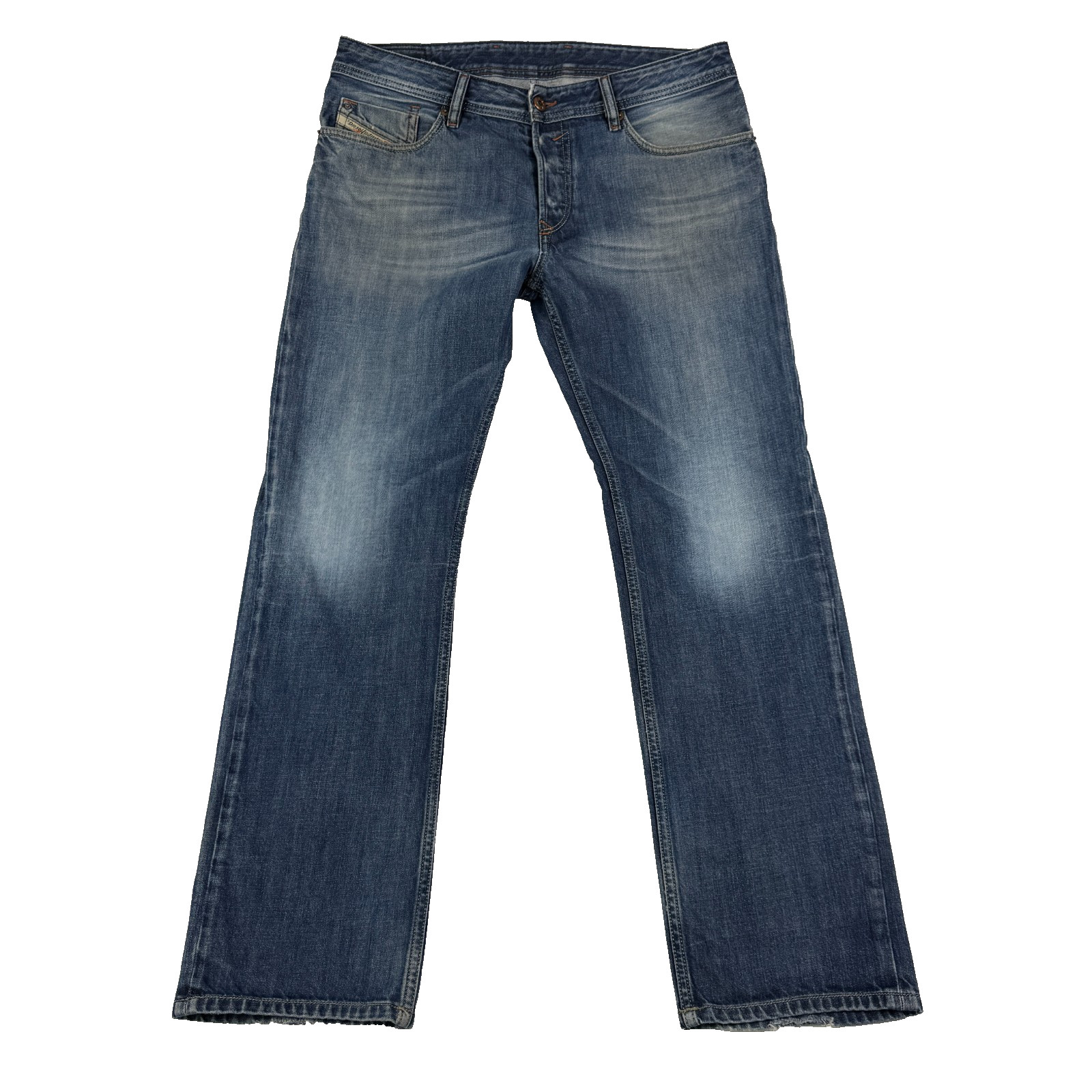 Diesel Industry Mens Button Fly Jeans 34x32 Waykee Straight Distress Worn Heels