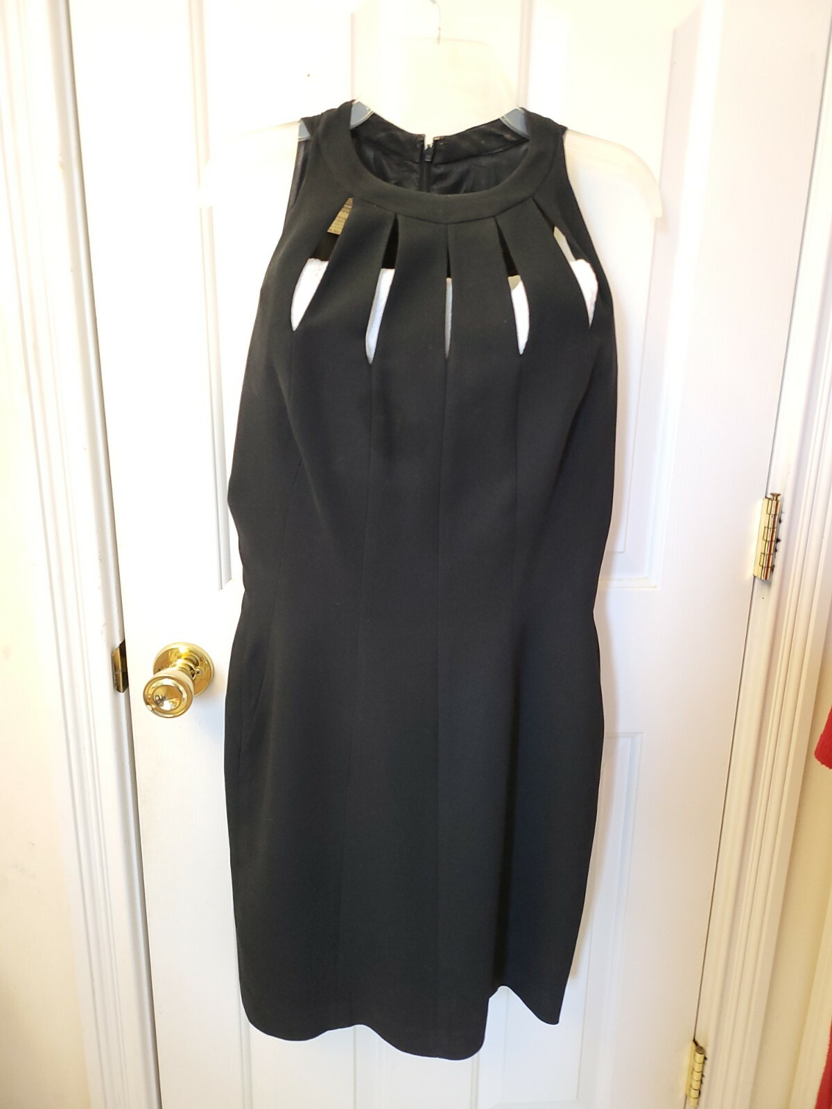 Ann Tjian for Kenar Dresses Little Black Sheath Dress cut outs around neckline Ann Tjian for Kenar Dresses Little Black Sheath Dress cut outs around neckline