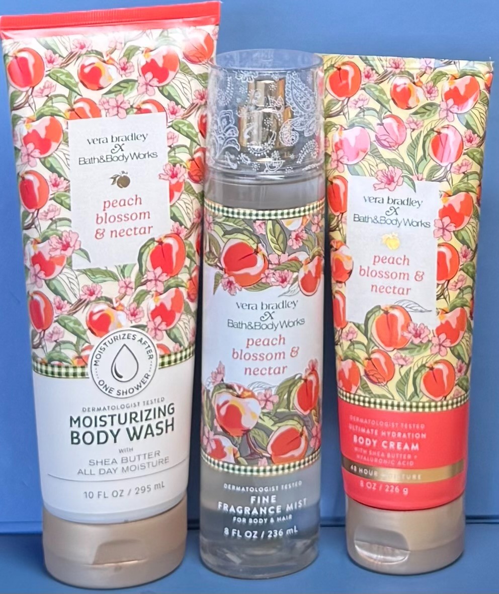 *NEW* VERA BRADLEY ~ PEACH BLOSSOM & NECTAR~ 3PC GIFT SET ~ Bath & Body Works