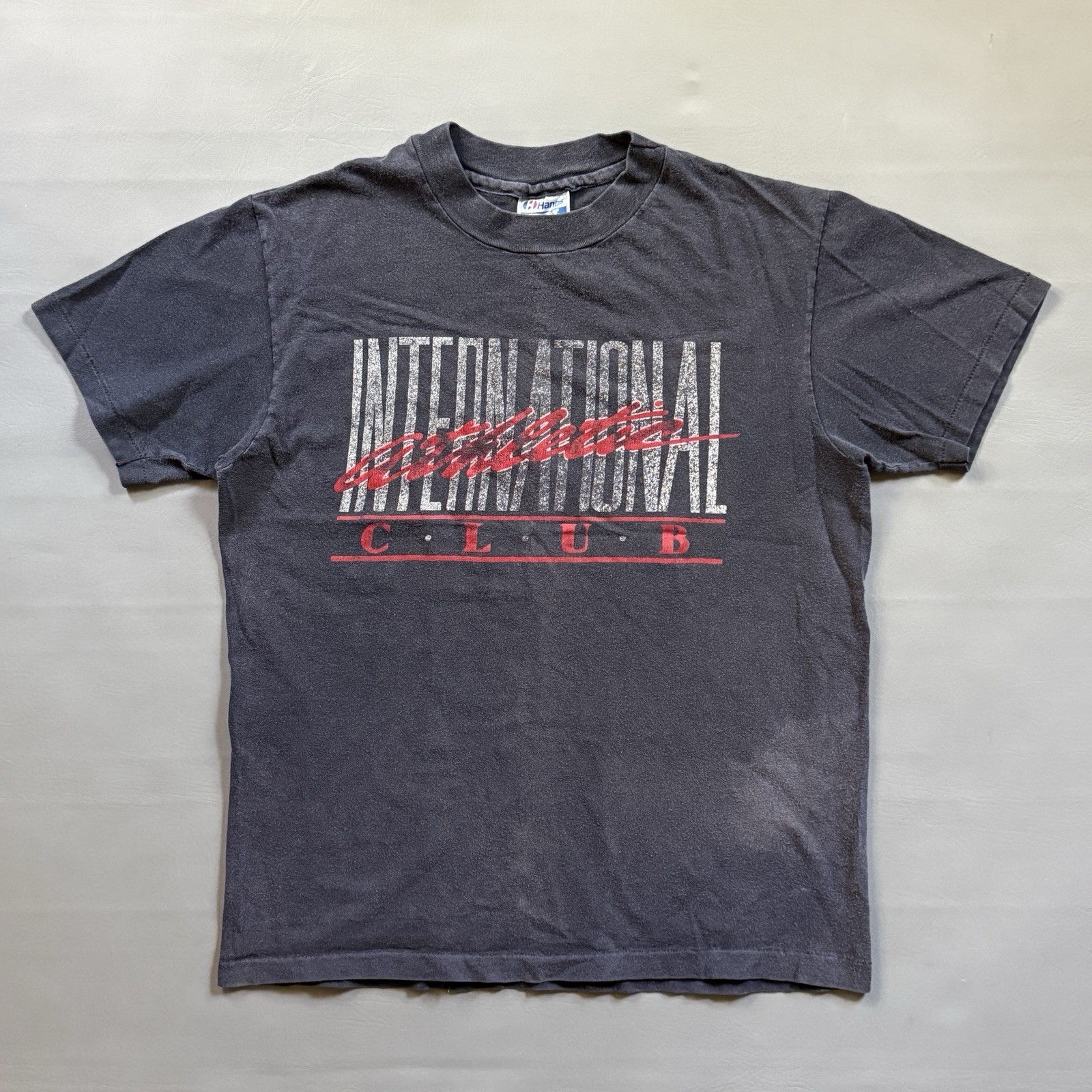 Vintage 90s International Athletic Club T-Shirt Size Medium Faded Hanes Beefy-T