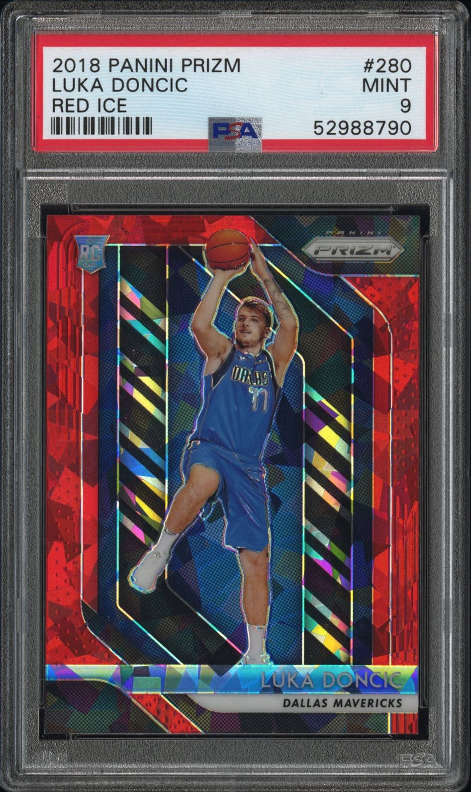 Luka Dončić Card 2018-19 Panini Prizm - #280 Red Ice Prizm (RC) PSA 9 Lakers