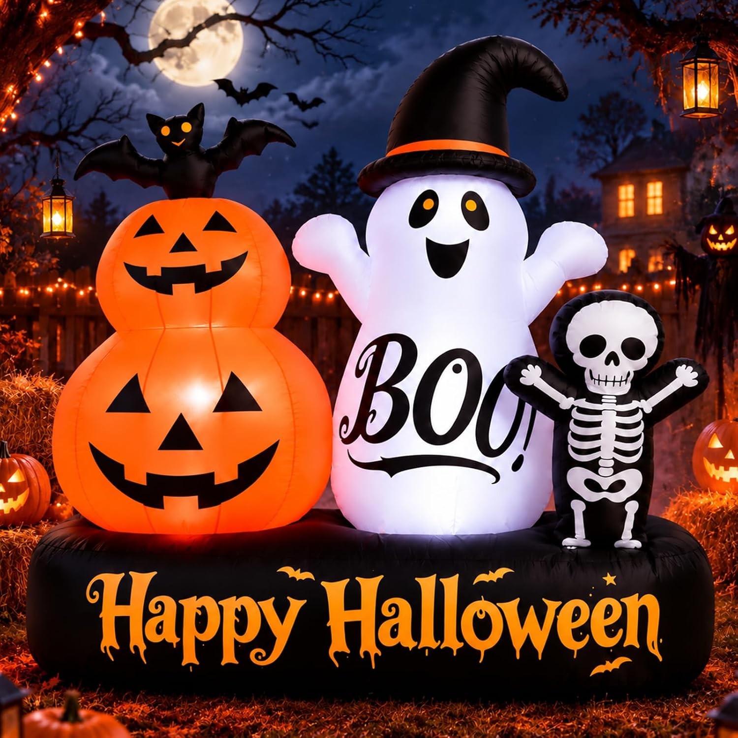 6 FT Halloween Inflatables Ghost Outdoor Decorations,Blow Up Cute Wizard Ghost w