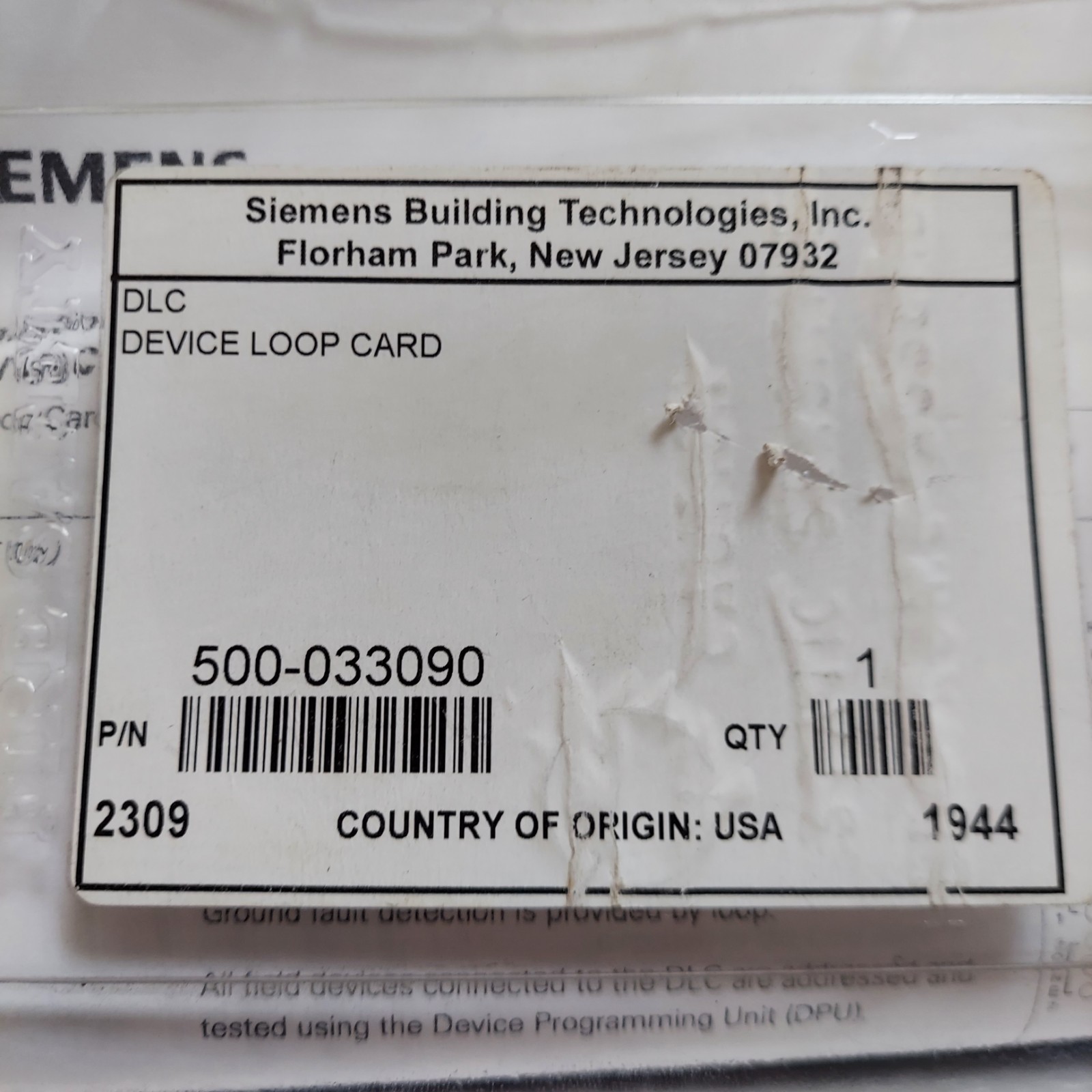 SIEMENS DLC FIRE ALARM INTELLIGENT DEVICE LOOP CARD NEW 500-033090 *Free Ship*