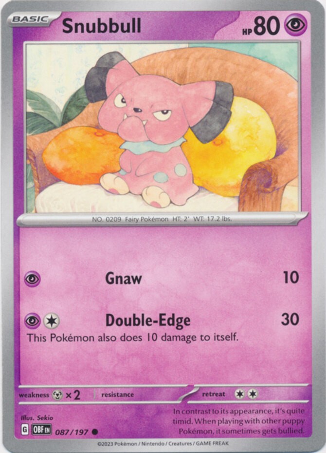 Snubbull - 087/197 - Common (Near Mint) Obsidian Flames - Psychic Pokémon
