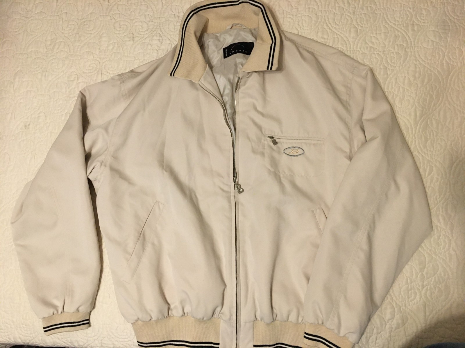 Bogner Mens Jacket Size 40 (L) Cream, Ribbed Collar/Cuff/Hem Full-Zip EXCELLENT