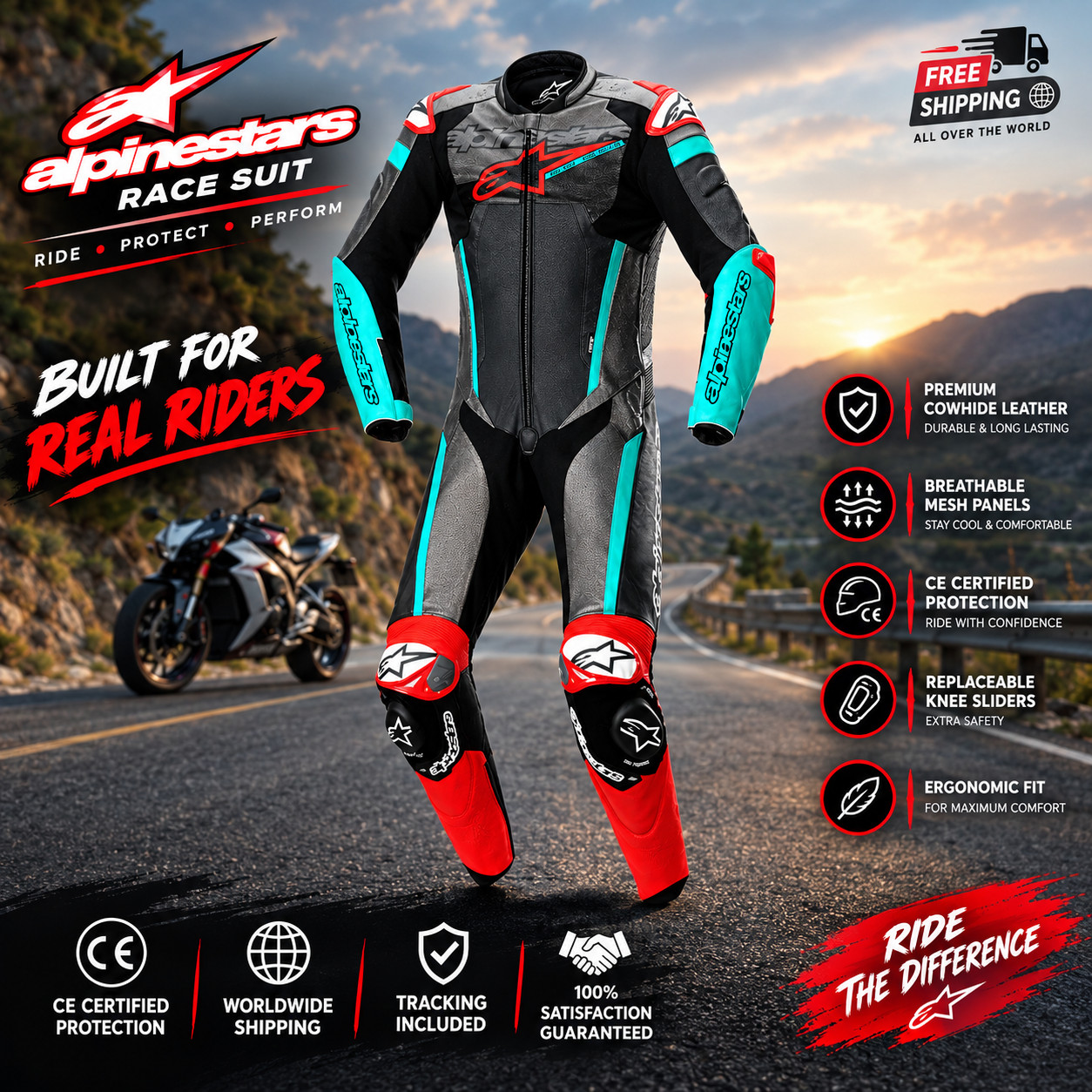 Men\'s Motorbike Leather Suit | Alpinestars GP Tech V4-CE-Certified - 1PCS Suit