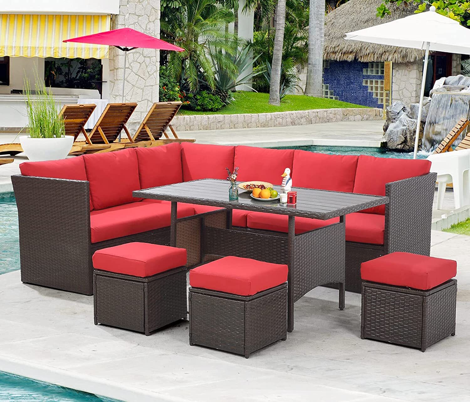 7 Piece Patio Wicker Set Sectional Rattan Sofa Conversation Outdoor Furniture 7 Piece Patio Wicker Set Sectional Rattan Sofa Conversation Outdoor Furniture