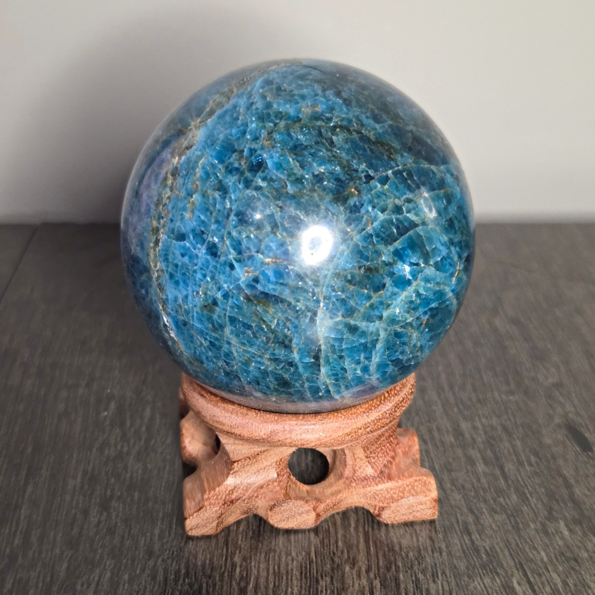 Natural Blue Apatite Crystal Sphere (68mm, 1 lb 2.8 oz) - Gemstone Orb Natural Blue Apatite Crystal Sphere (68mm, 1 lb 2.8 oz) - Gemstone Orb