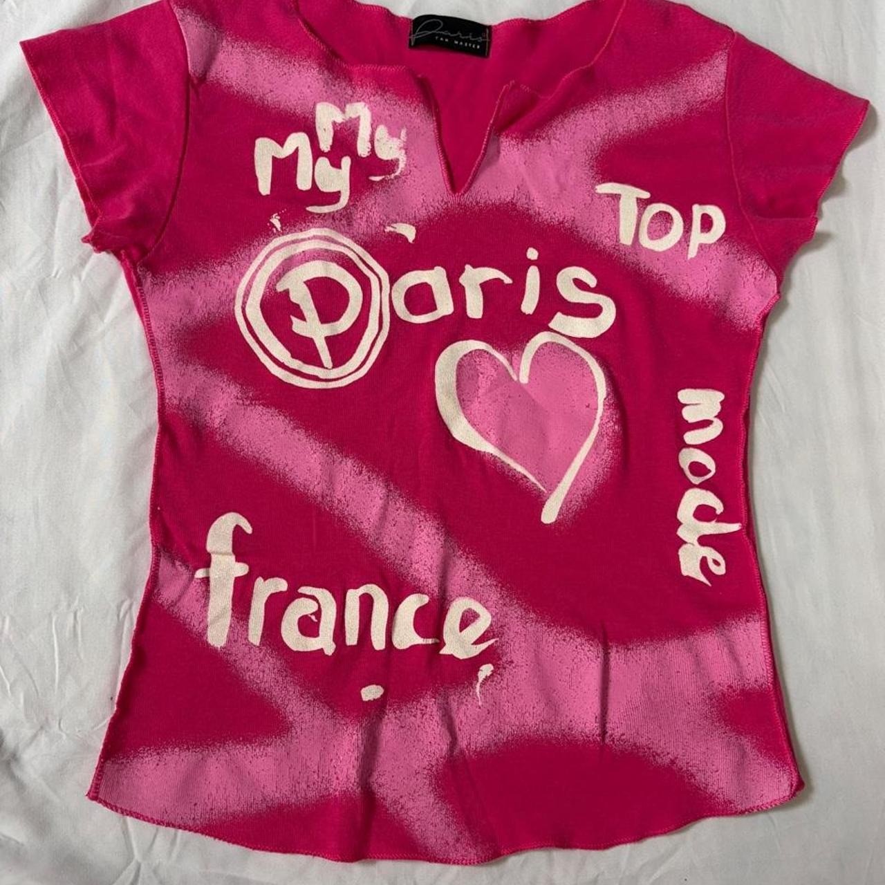 Vintage Paris Yan Master Pink Baby Tee Y2K French Mode France Heart Top Vintage Paris Yan Master Pink Baby Tee Y2K French Mode France Heart Top