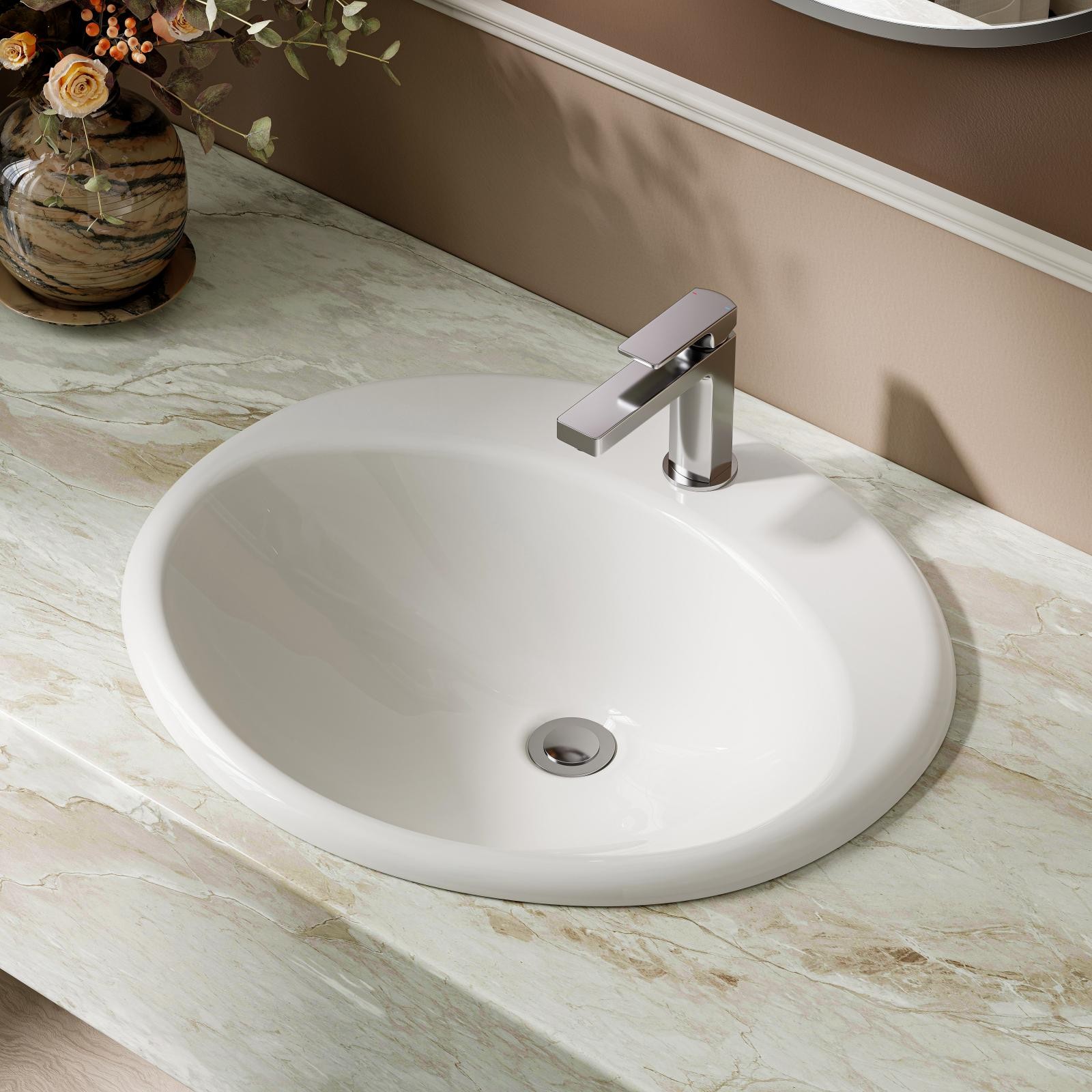 HOROW 22x19 Inch Drop-in Bathroom Sink Ceramic Vanity Top Basin with Overflow