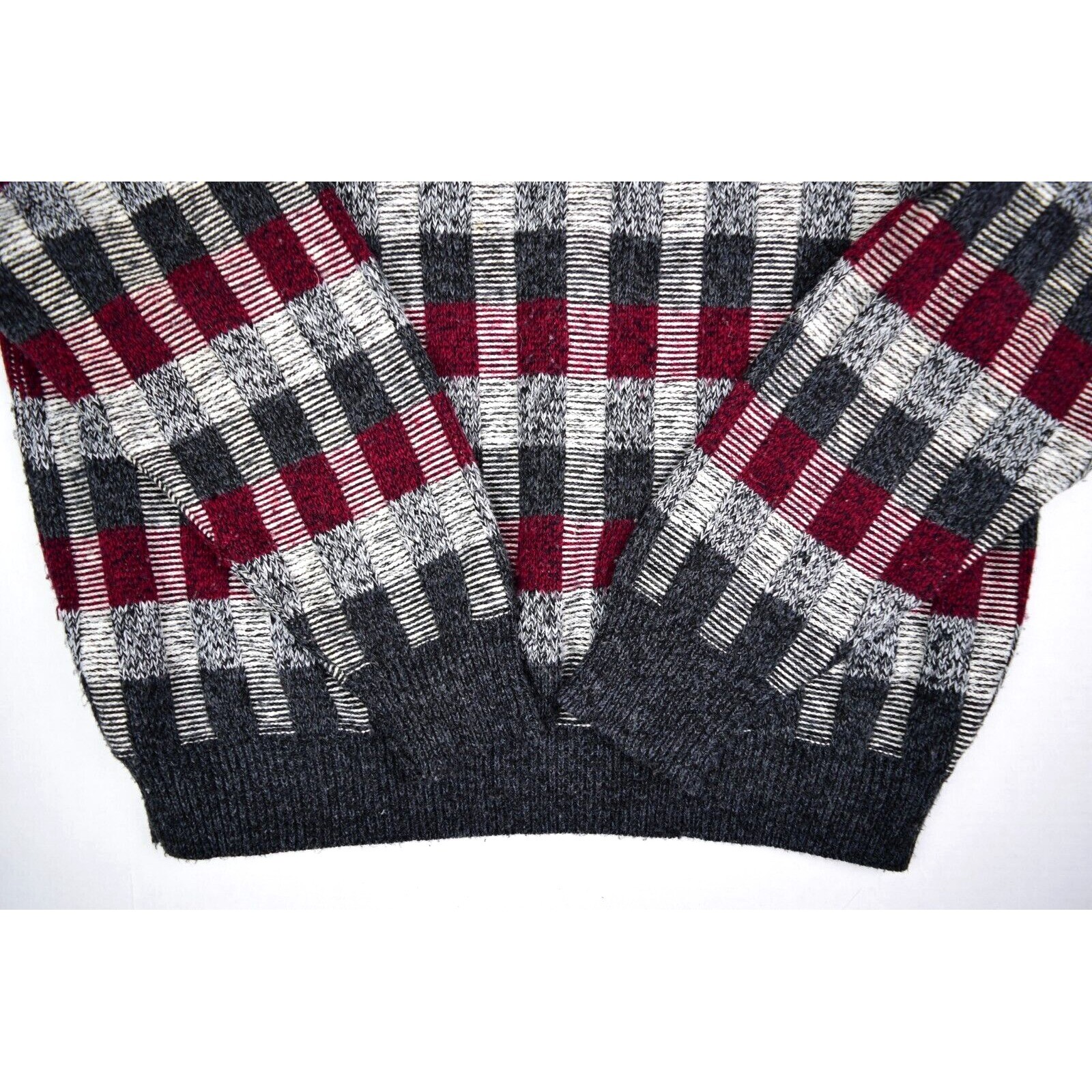Vintage 70s Jantzen Plaid Sweater Mens XL Maroon Gray Crew Neck Wool Shag USA