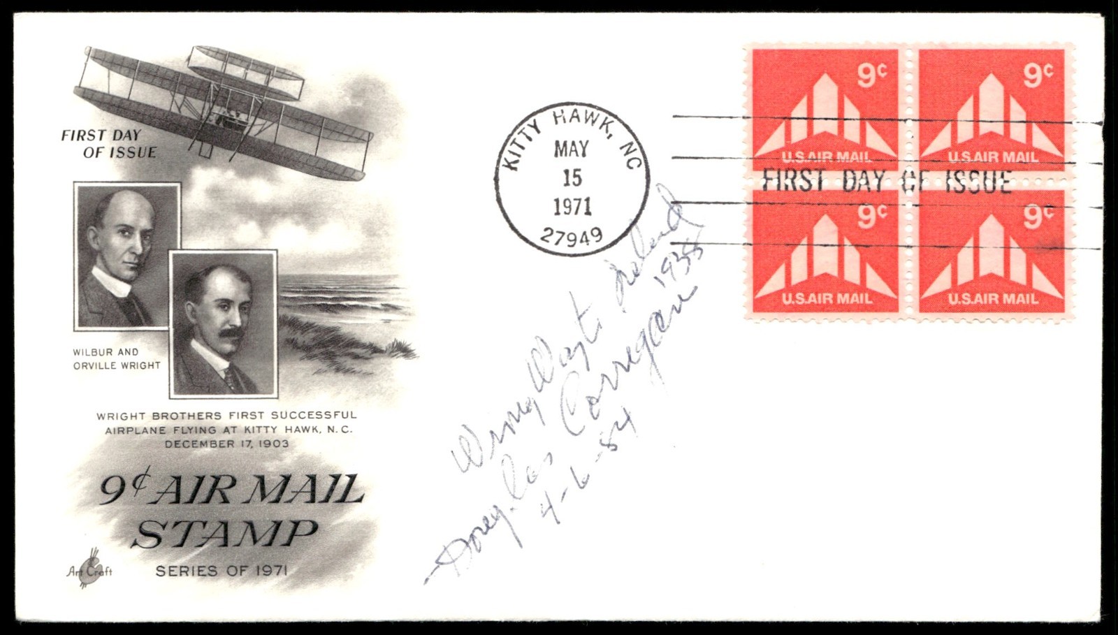 Douglas Corrigan Wrong Way Pilot First 1st Day Cover Signed Auto -Autograph