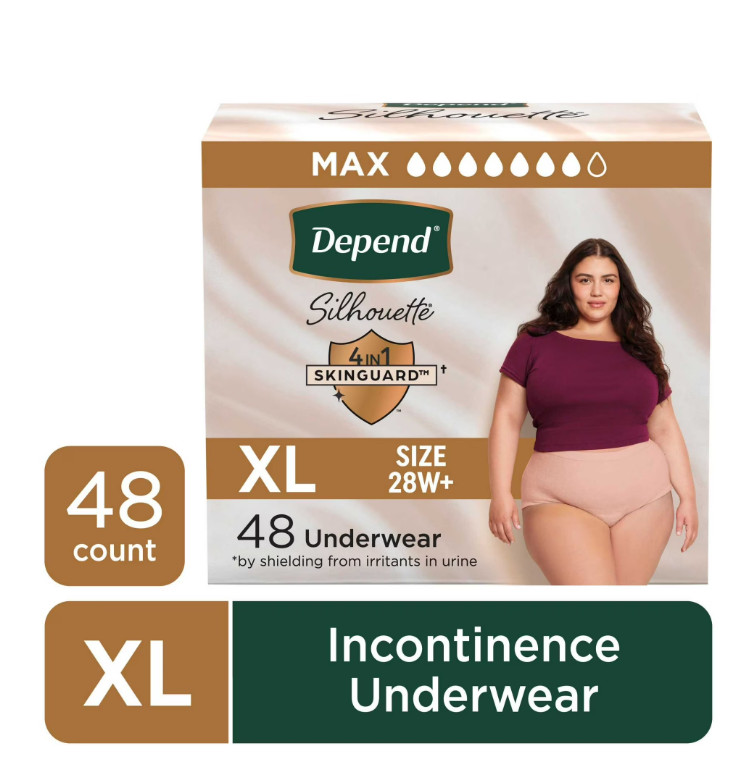 Depend Silhouette Incontinence & Postpartum Bladder Leak Underwear, XL, 48 Count Depend Silhouette Incontinence & Postpartum Bladder Leak Underwear, XL, 48 Count