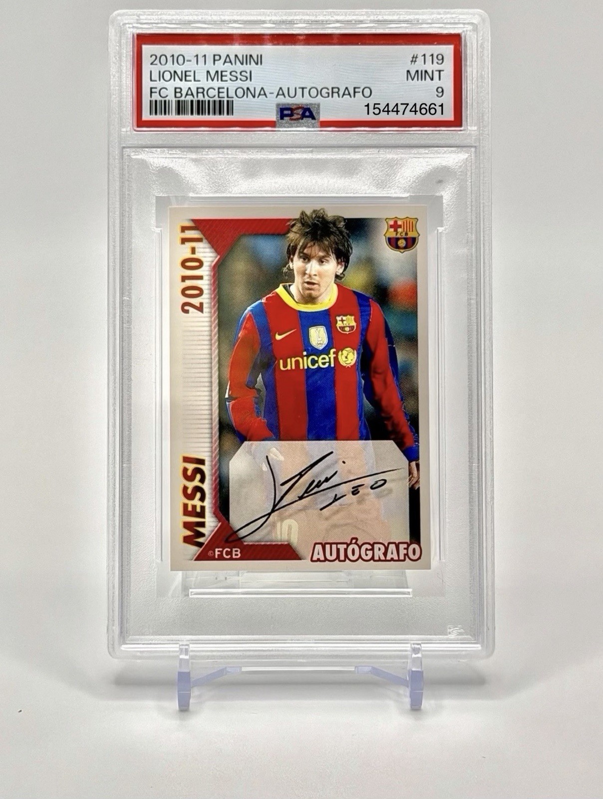LIONEL MESSI FC Barcelona 2010-11 Autografo PSA 9 Panini Stickers #119 Auto Mint
