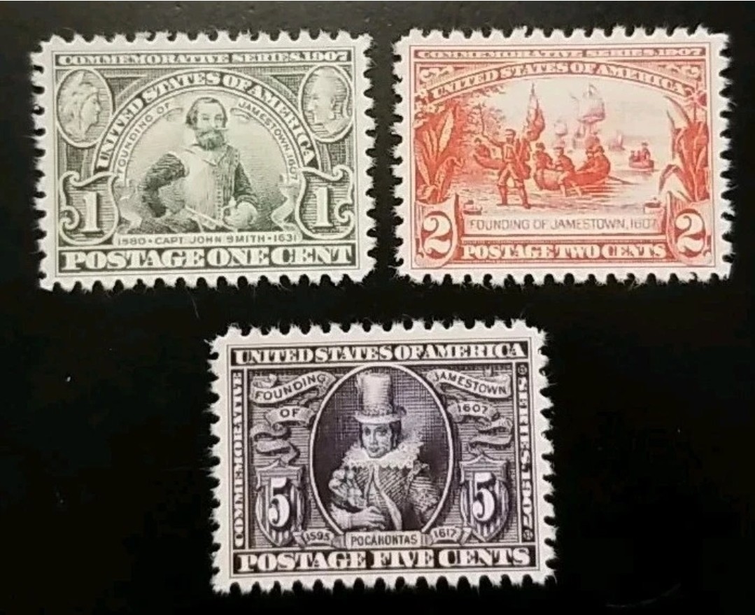 US Scott #328-330 1907 Jamestown Commemoratives Stamp Replica Set US Scott #328-330 1907 Jamestown Commemoratives Stamp Replica Set