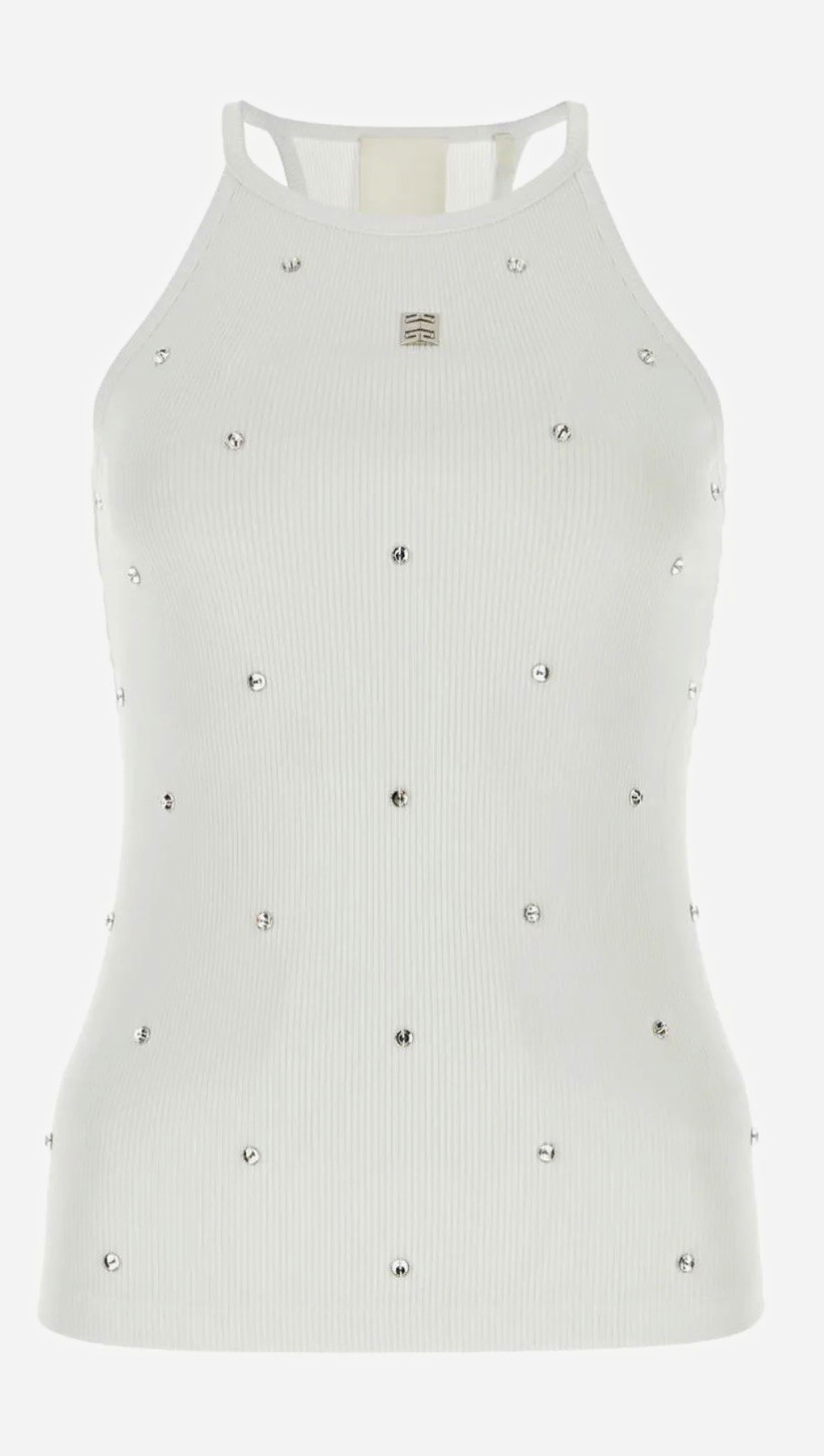 Givenchy White Ribbed Studded High Neck Racerback Knit Cotton Tank Top M Givenchy White Ribbed Studded High Neck Racerback Knit Cotton Tank Top M