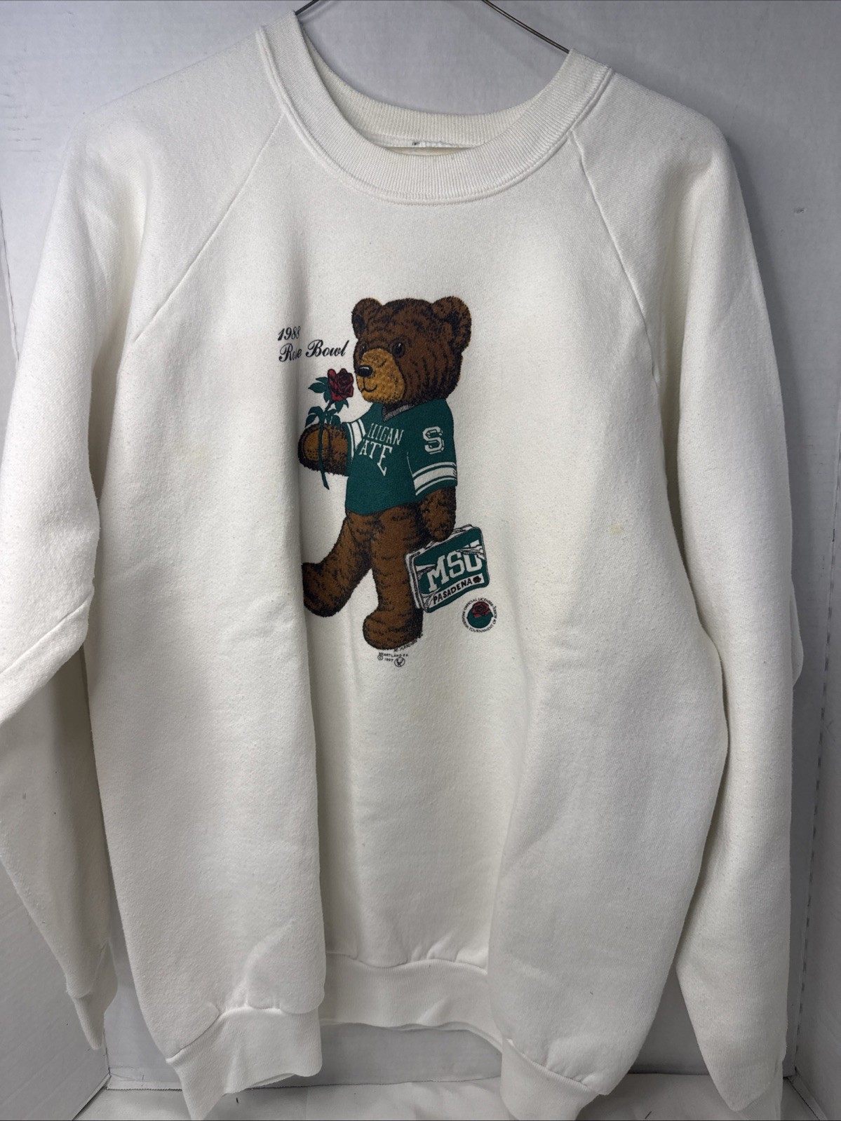 VTG 1987 Michigan State Big 10 Champs Rose Bowl Bear Sweatshirt Crewneck XL