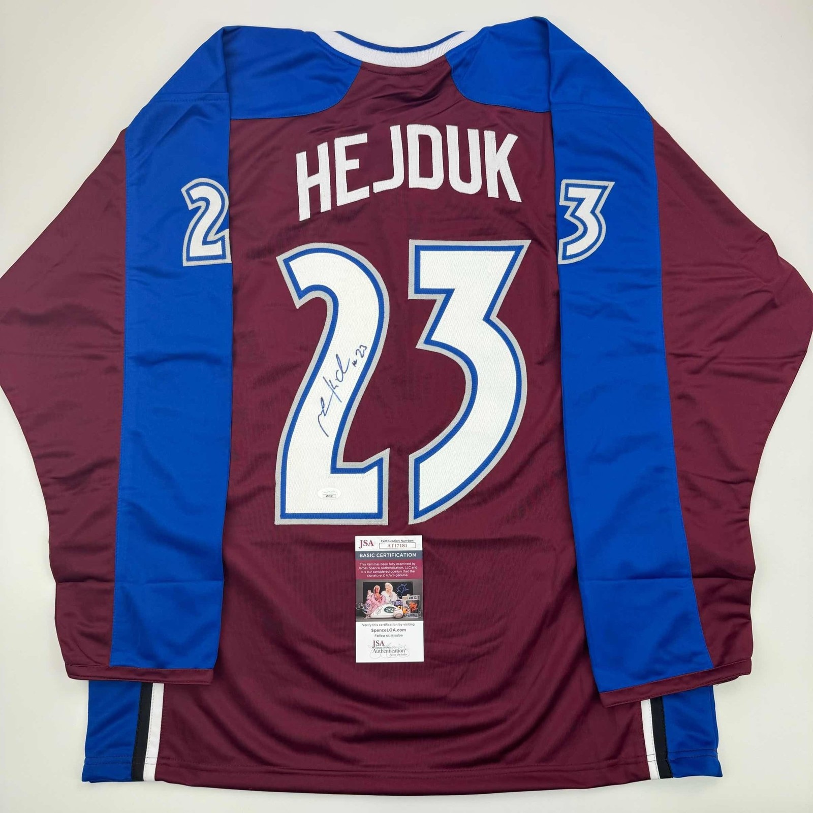 Autographed/Signed Milan Hejduk Colorado Maroon Hockey Jersey JSA COA Autographed/Signed Milan Hejduk Colorado Maroon Hockey Jersey JSA COA