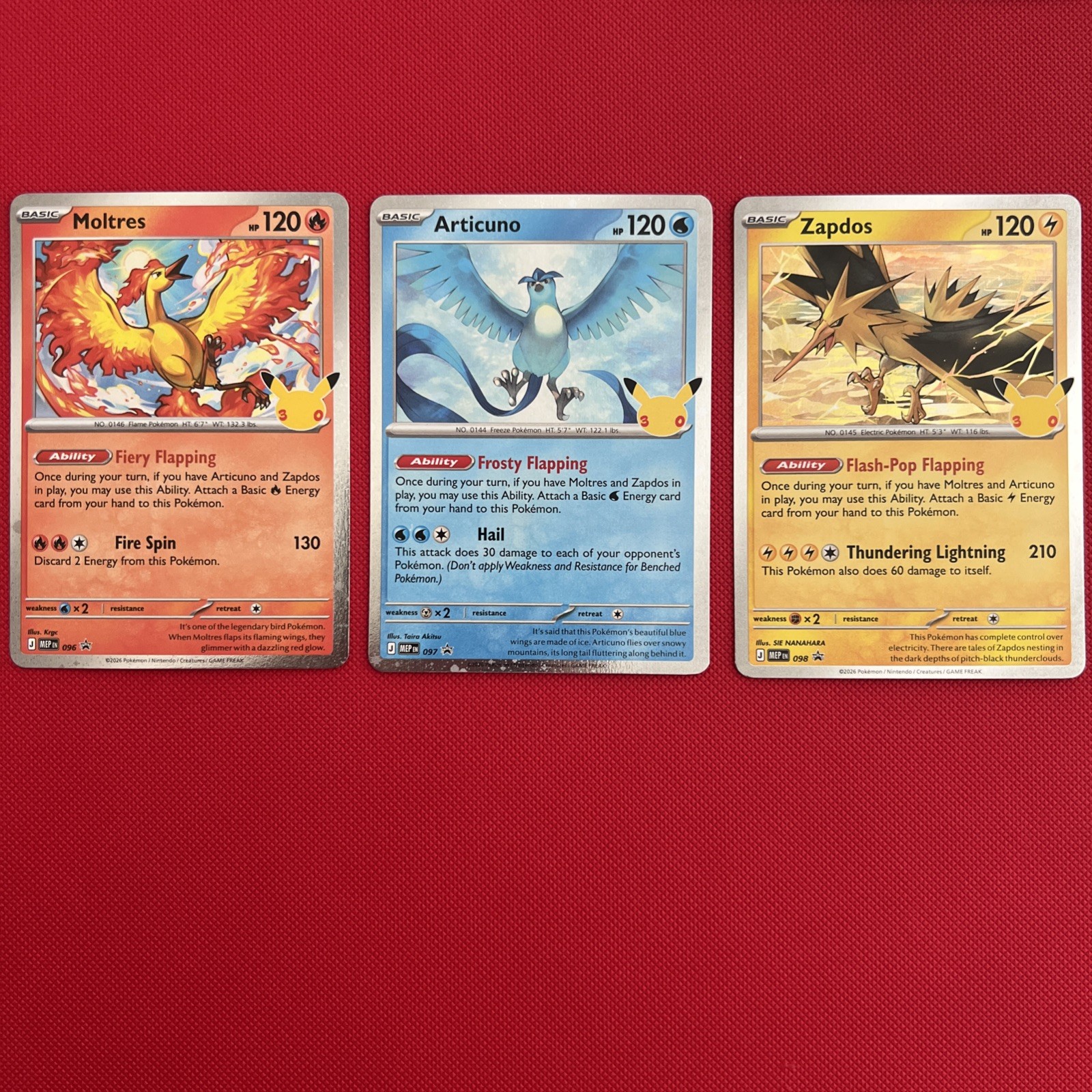 Moltres 096 Articuno 097 Zapdos 098 Pokemon 30th Celebration Promos. 3-card Set Moltres 096 Articuno 097 Zapdos 098 Pokemon 30th Celebration Promos. 3-card Set