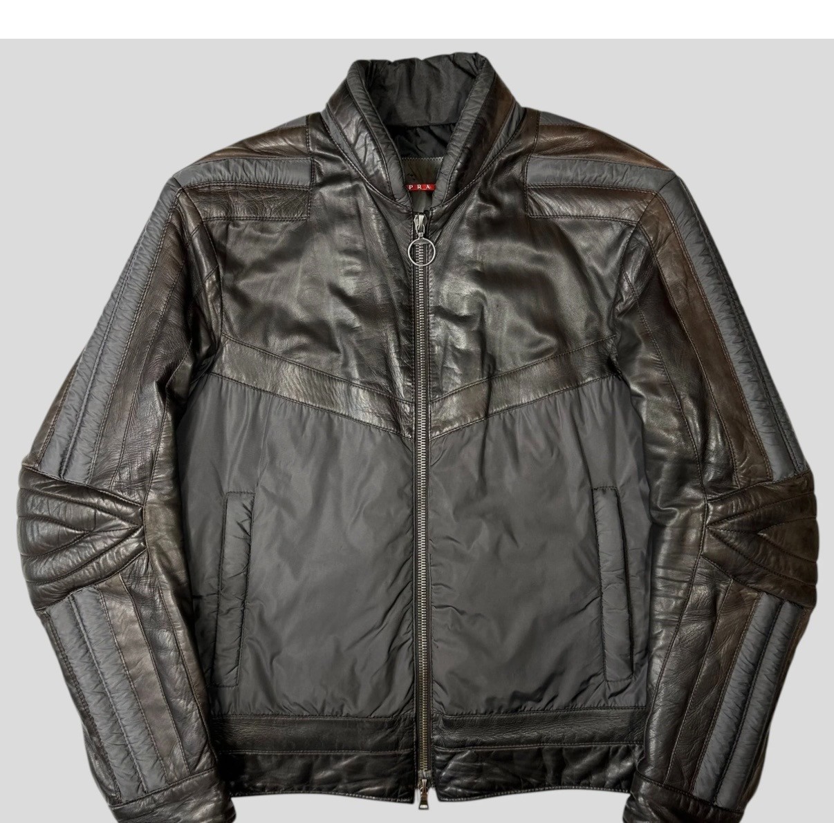 Vintage Prada Sport Linea Rossa Leather Jacket Art SYV073 Moto Biker Black [M]