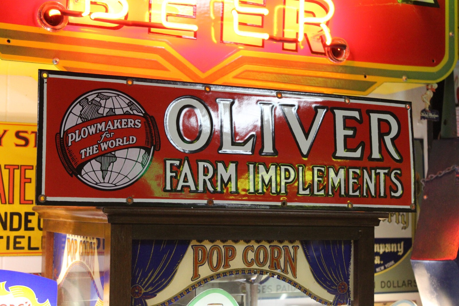 RARE OLIVER FARM TRACTOR IMPLEMENTS  DEALER PORCELAIN METAL SIGN PLOW FARM CORN