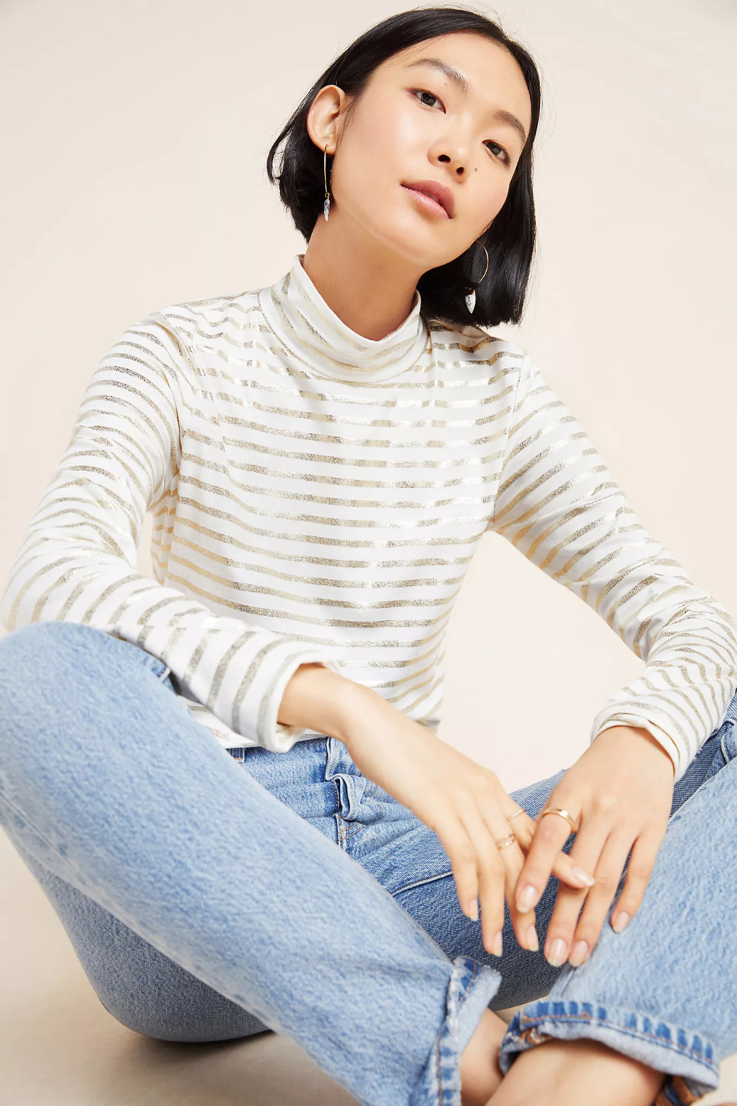 Anthropologie Maeve Minuit Turtleneck Metallic Cream Size XSP Anthropologie Maeve Minuit Turtleneck Metallic Cream Size XSP