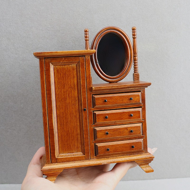 Dollhouse Miniature Wooden Dressing Table Retro Vanity Cabinet Furniture Model Dollhouse Miniature Wooden Dressing Table Retro Vanity Cabinet Furniture Model