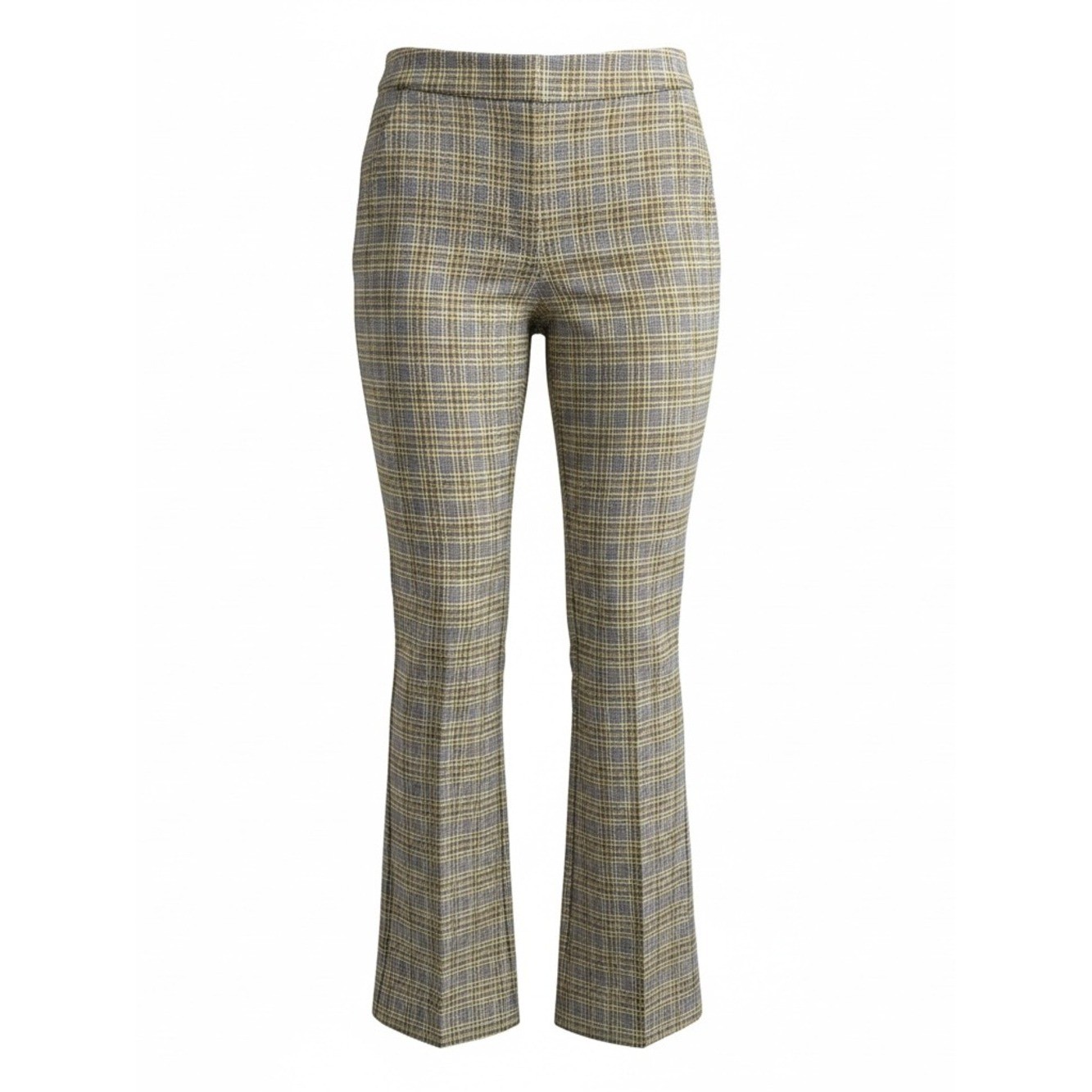 Anthropologie Plaid Boot-Cut Pants Women Size ST Yellow Gray NEW Mid-Rise Flare