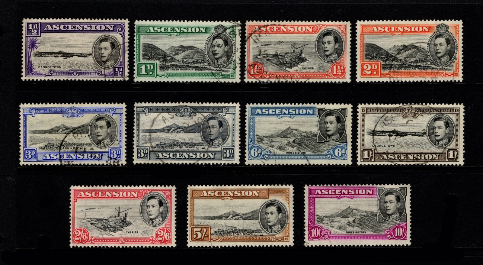 ASCENSION 1938 ORIGINAL PERF 13½ 10 VALUES 10s, VERY FINE USED, CAT. £147