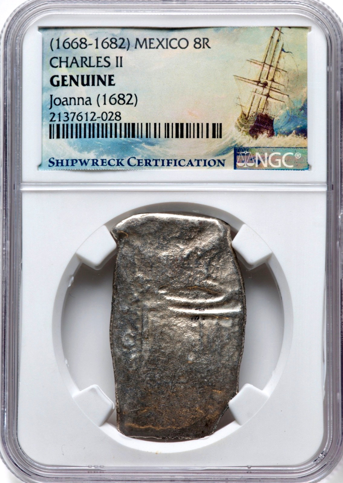 1668-1682 Mexico 8R Real Charles II Silver Joanna Shipwreck Treasure Cob NGC Gen