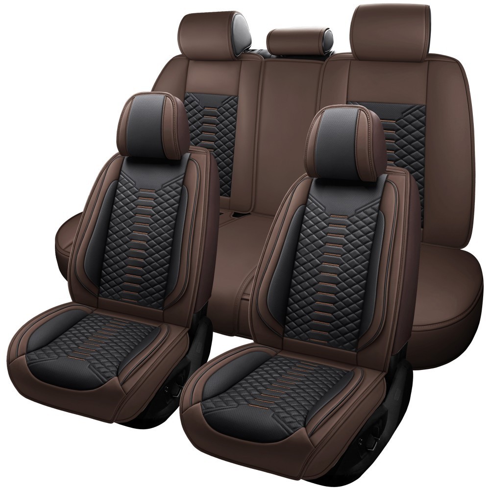Faux Leather Seat Covers Full Set /Front Pad Black Brown For Jeep Grand Cherokee