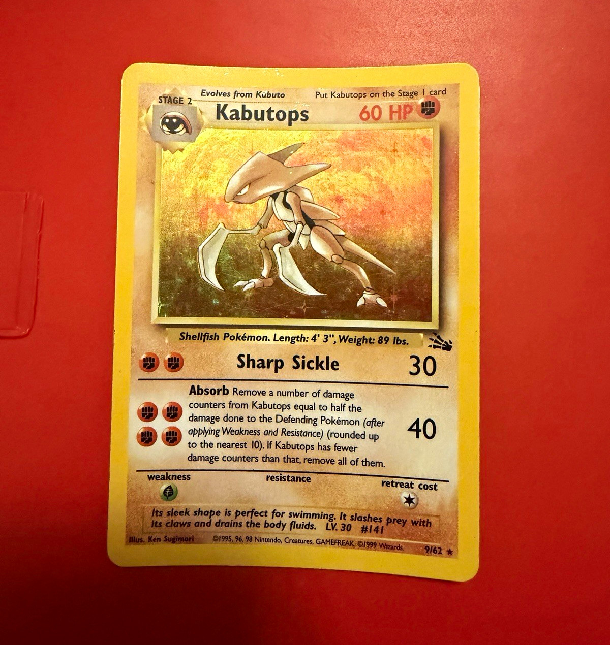 Wizards Kabutops 9/62 Fossil Holo Rare 1st Edition Holo 60 HP Eng