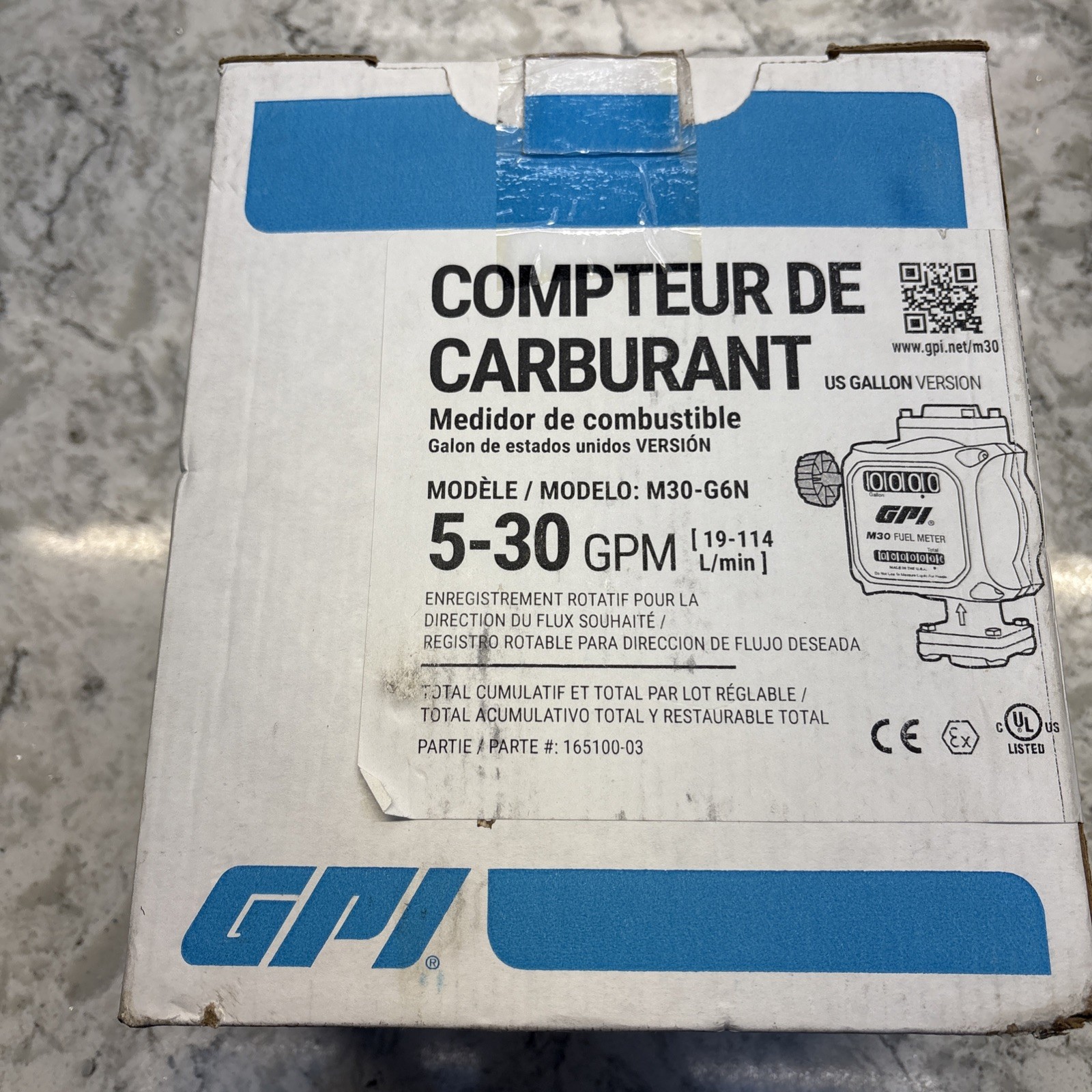 GPI M30-G6N Mechanical Fuel Meter - 5-30 GPM - Part # 165100-03 NEW In Box. GPI M30-G6N Mechanical Fuel Meter - 5-30 GPM - Part # 165100-03 NEW In Box.